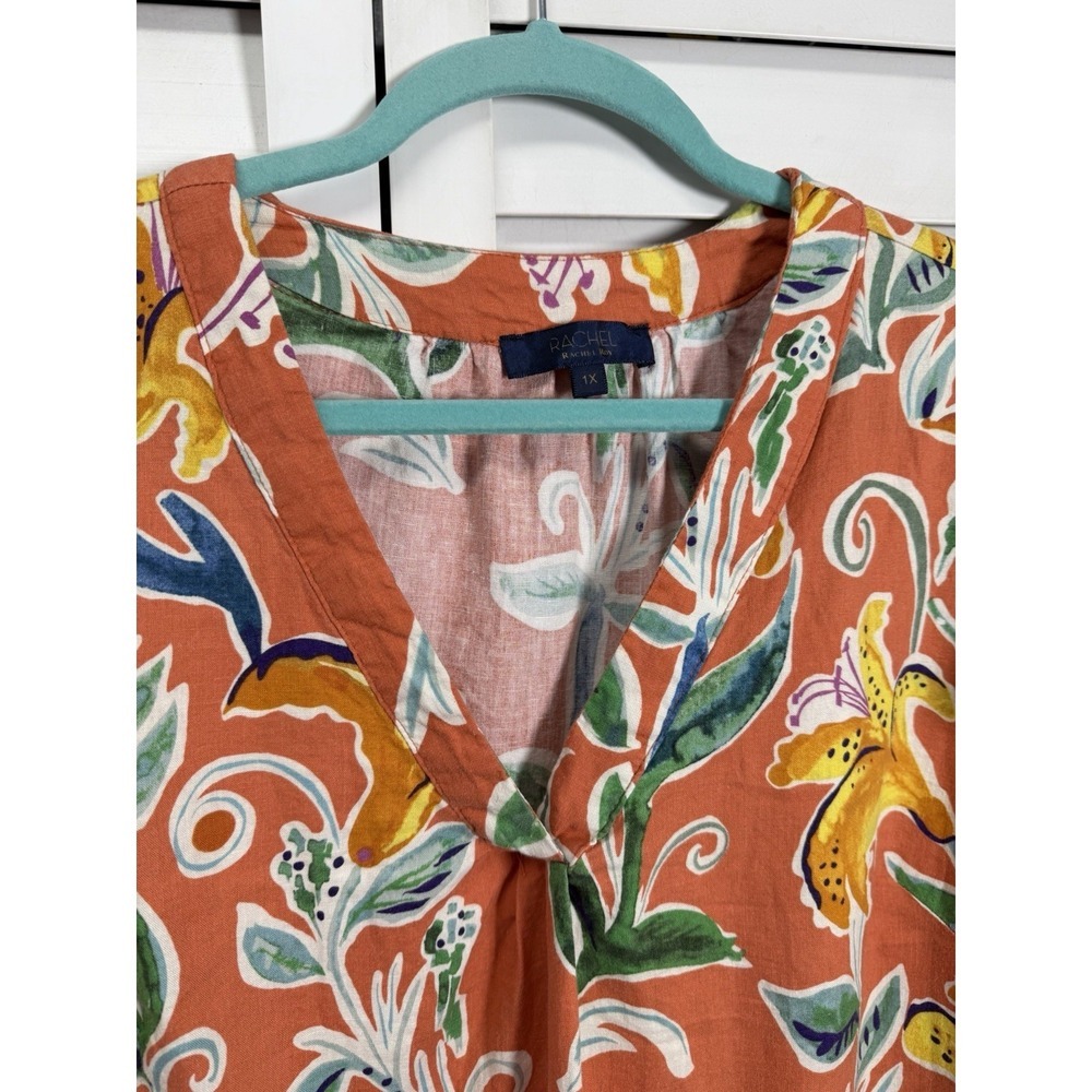 Rachel Roy Floral Tropical Flutter Sleeve Linen Blend V-Neck Women's Size 1X - Picture 7 of 8